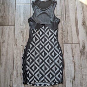 ENTRY Women’s Bodycon Dress Black Faux Leather Geometric Print Size Small